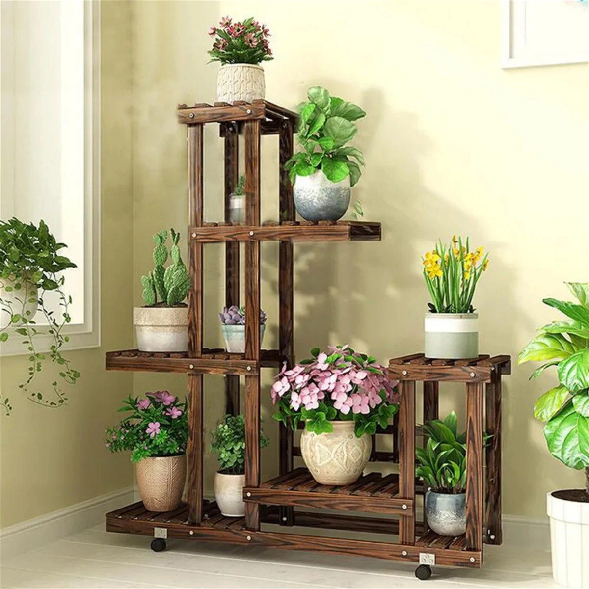 Six Tier Wooden Plant Stand Display Rack For Home Garden