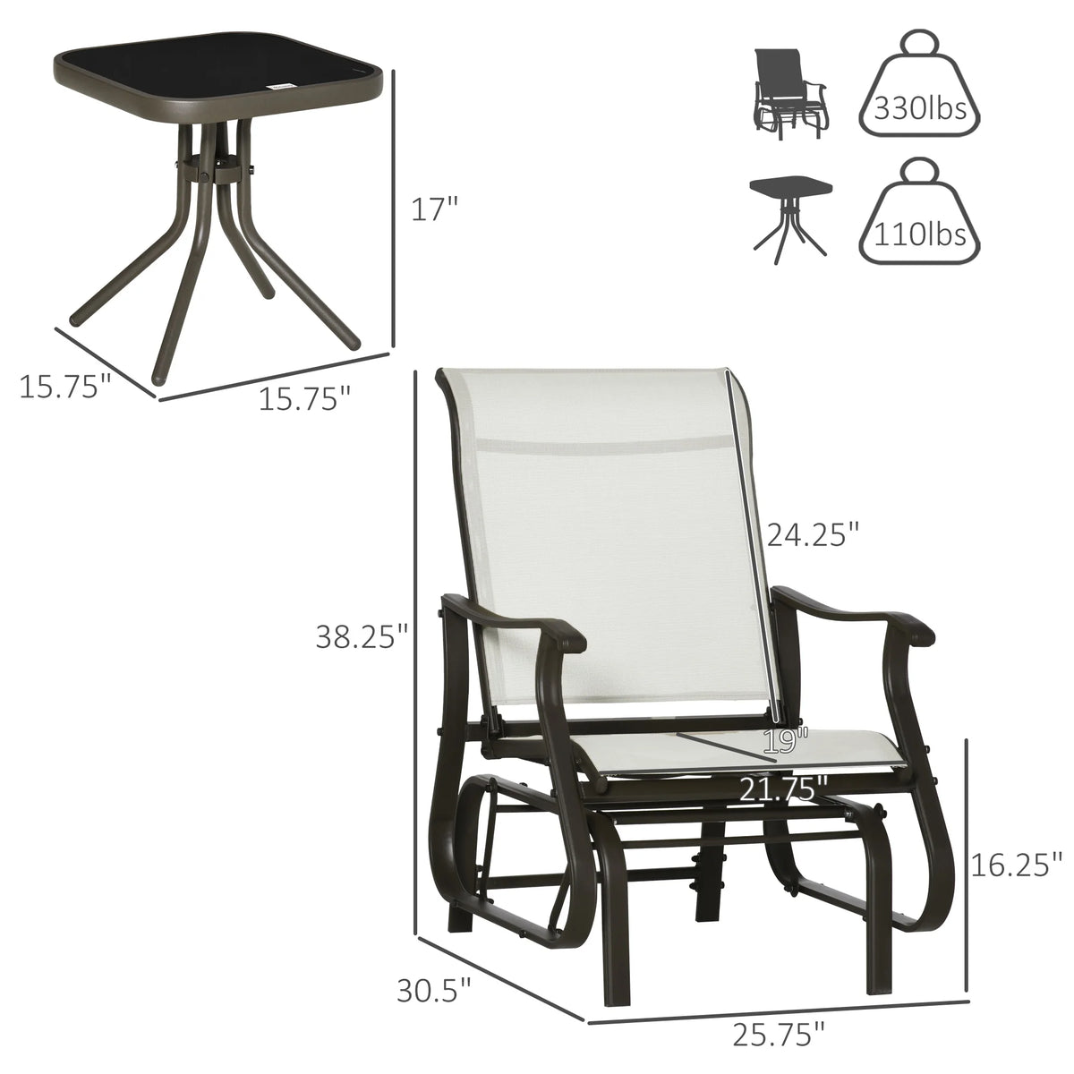Outsunny Outdoor Gliding Rocking Chair Set With Bistro Table