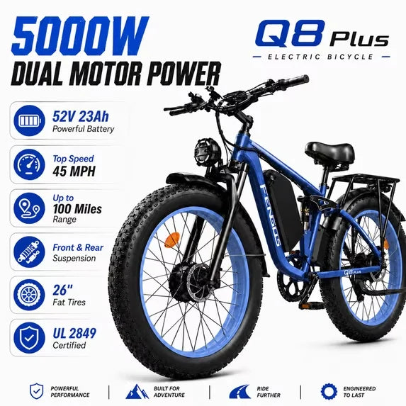 FENGQS Q8Plus Dual Motor Electric Bike Full Suspension UL Certification