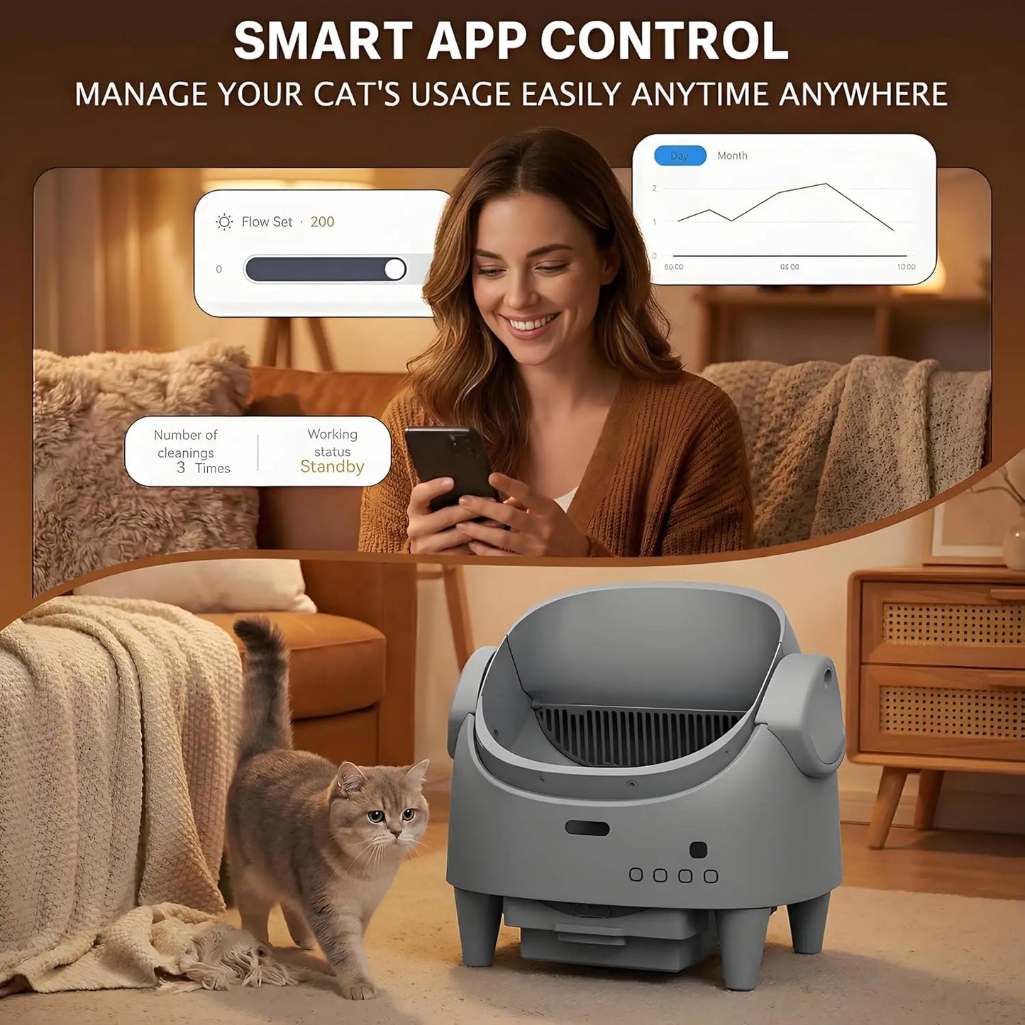 HiMISS 8L Smart Open Automatic Self-Cleaning Cat Litter Box With WiFi App
