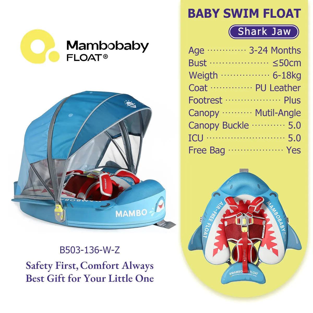 Mambobaby No-Slip Harness Baby Swim Ring For Toddlers