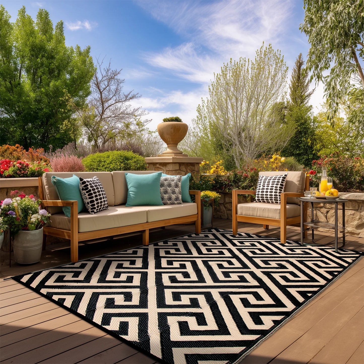 Outdoor Patio Rug Waterproof Reversible Polypropylene Mat