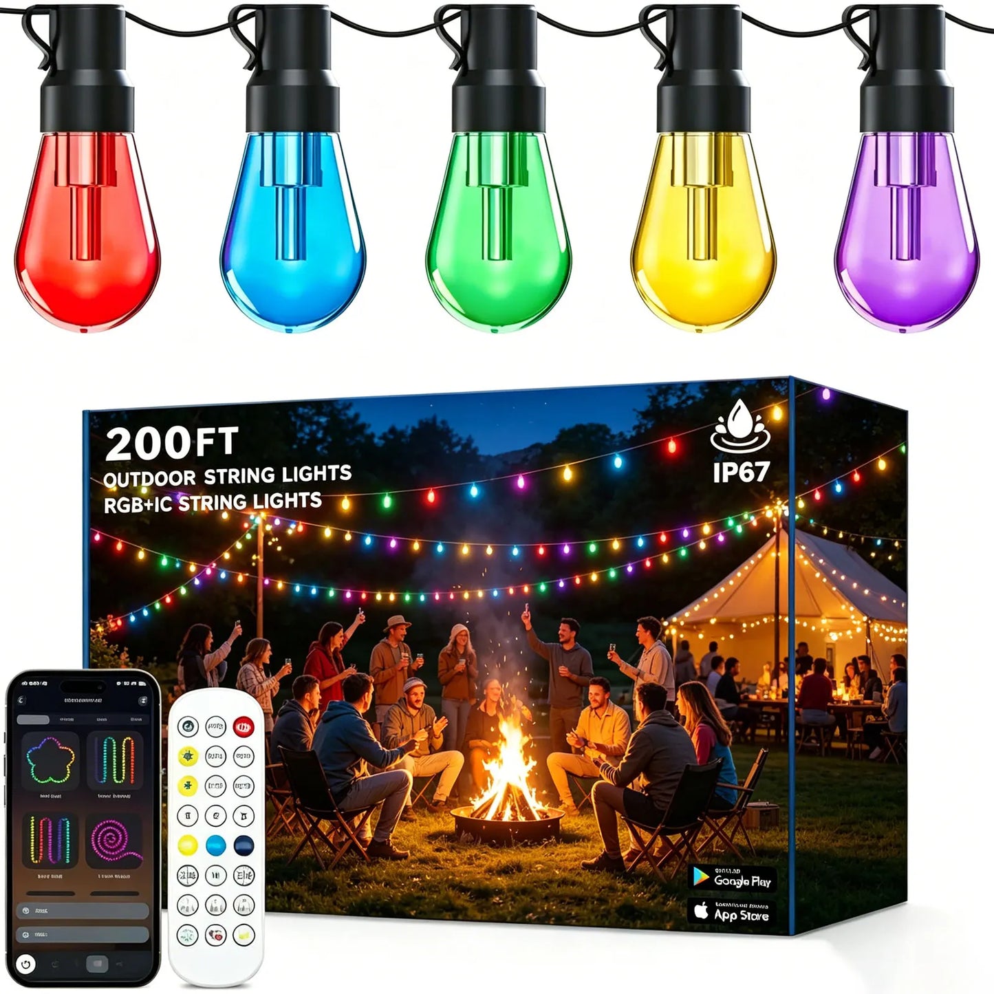 Waterproof Outdoor String Lights With Smart App Control Dimmable Led