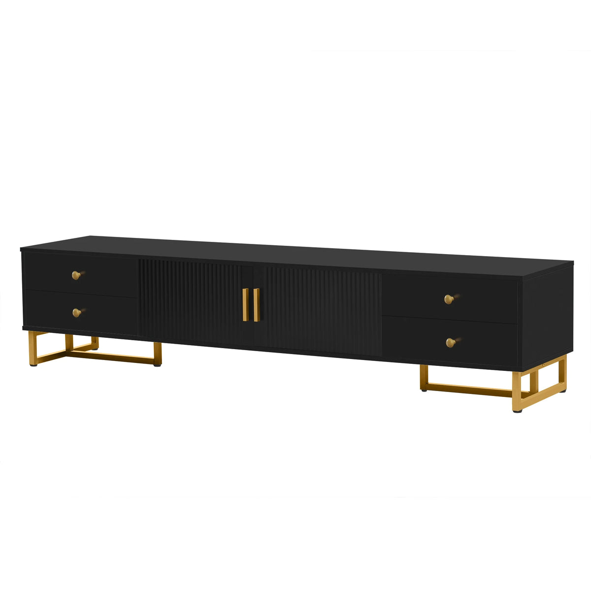 TV Stand for 65+ Inch TV, Entertainment Center Media Console Table with Storage, Modern TV Console Cabinet with 4 Drawers and 1 Cabinet, Wave Groove Door Design, T-Shaped Metal Frame, Living Room Furniture