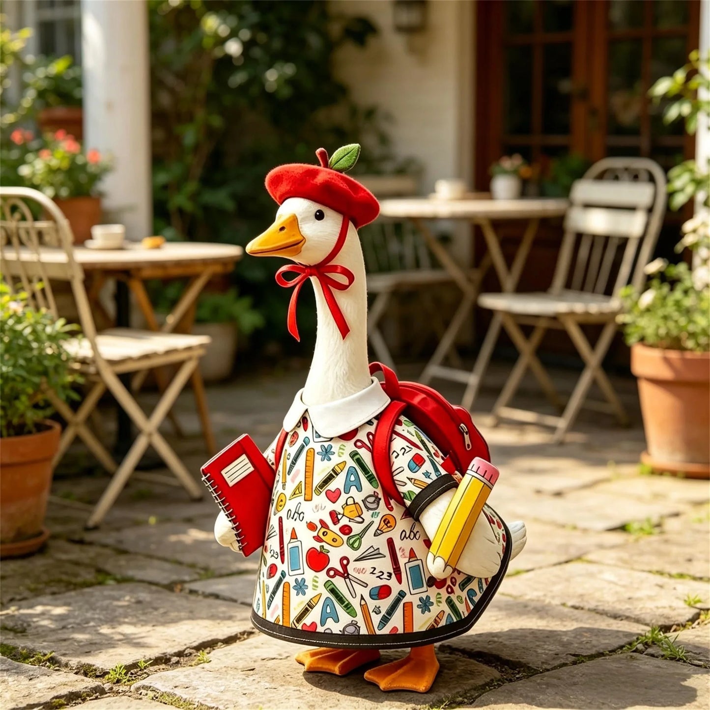 Apple Print Porch Goose School Outfit With Hat And Bag