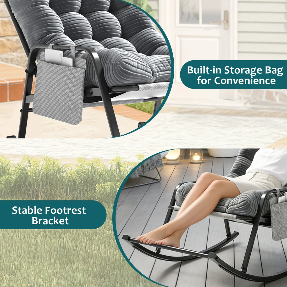 Avenvista Cushioned Outdoor Rocking Chair With Armrests And Footrest