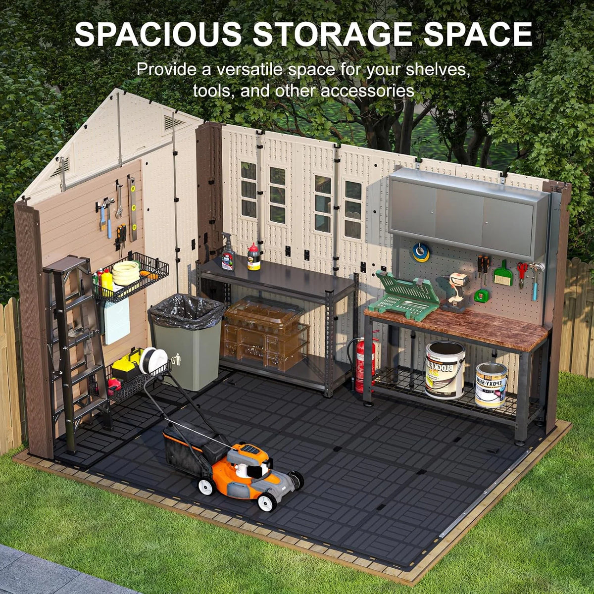 EVOKEDEN Outdoor Resin Storage Shed With Floor And Double Doors