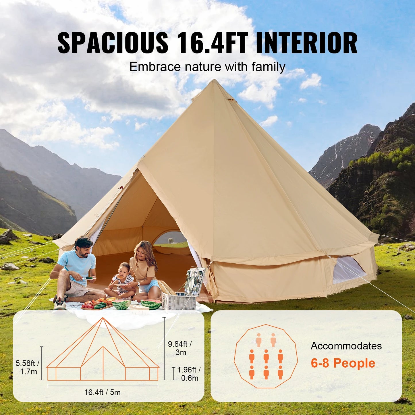SucceBuy Waterproof Canvas Bell Tent For Outdoor Family Camping