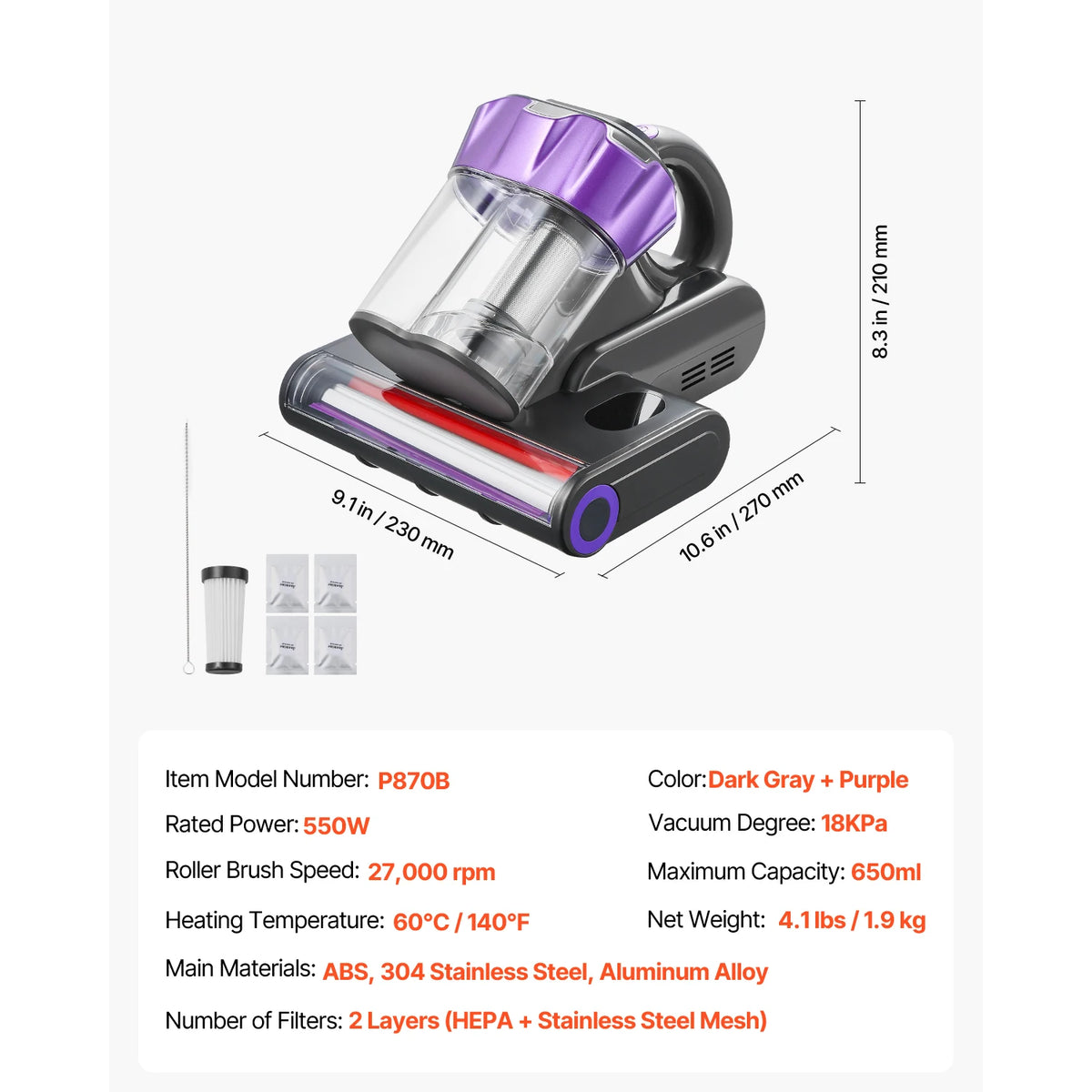 Mattress Vacuum Cleaner With HEPA Filter And Powerful Suction
