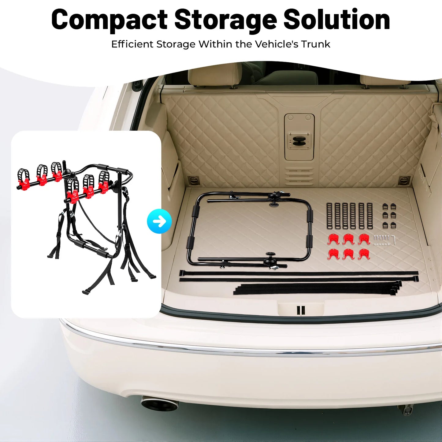 Foldable Car Bike Rack Trunk Mounted Carrier For Three Bicycles