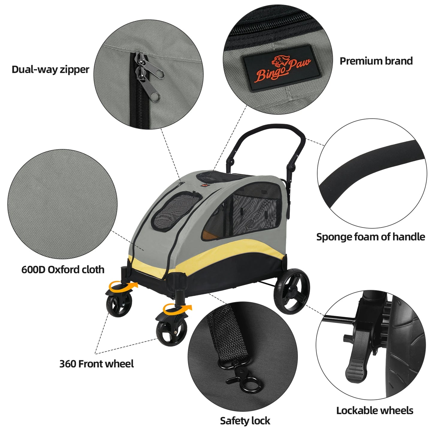 Ultra Large 4 Wheeler Foldable Dog Stroller Jogger Wagon Cart