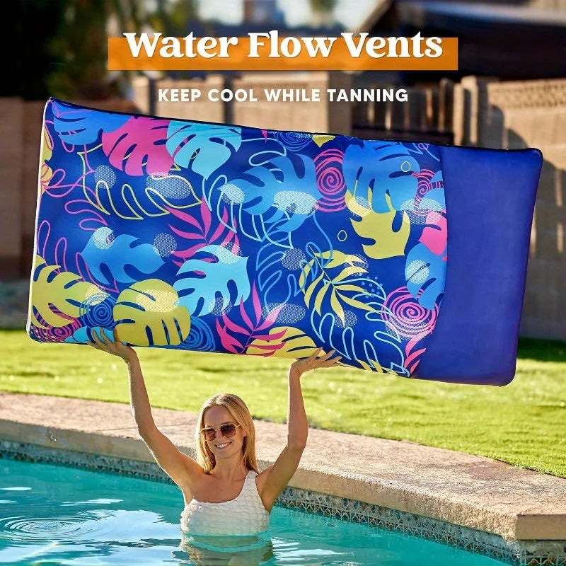 Joyfy Fabric Covered Pool Float Lounger Mat Headrest for Adults