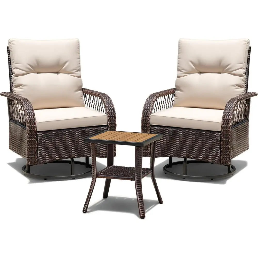 Outdoor Wicker Patio Furniture Set With Swivel Rocking Chairs