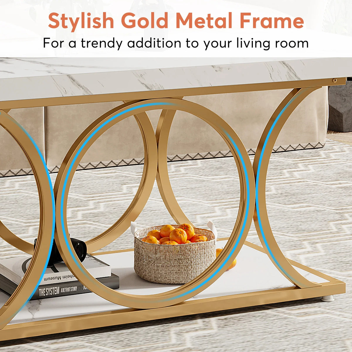 Tribesigns Modern Rectangle Two Tier Faux Marble Wood Coffee Table