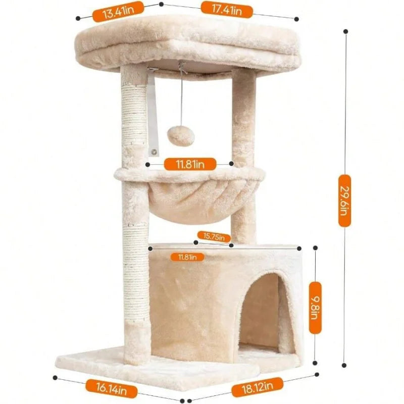 Modern Indoor Cat Tree With Scratching Post And Cradle