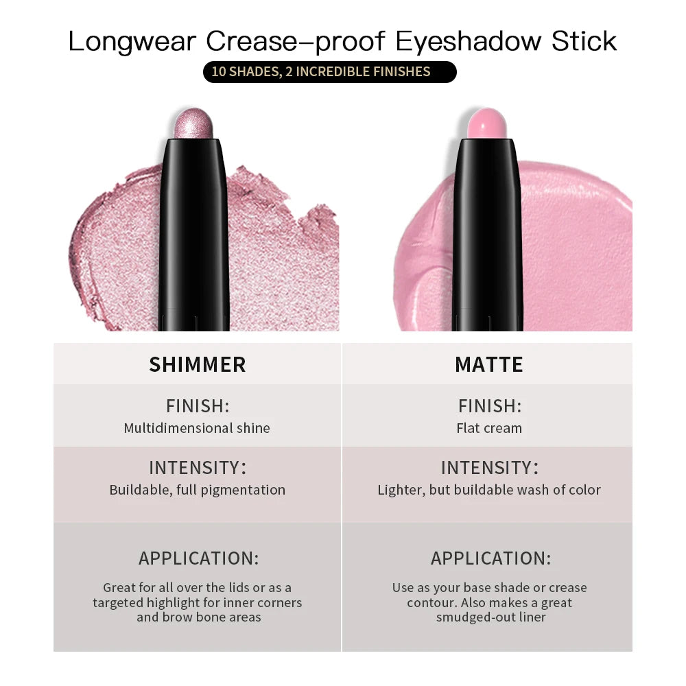 Waterproof Matte Shimmer Eyeshadow Pencil For Liner And Lid