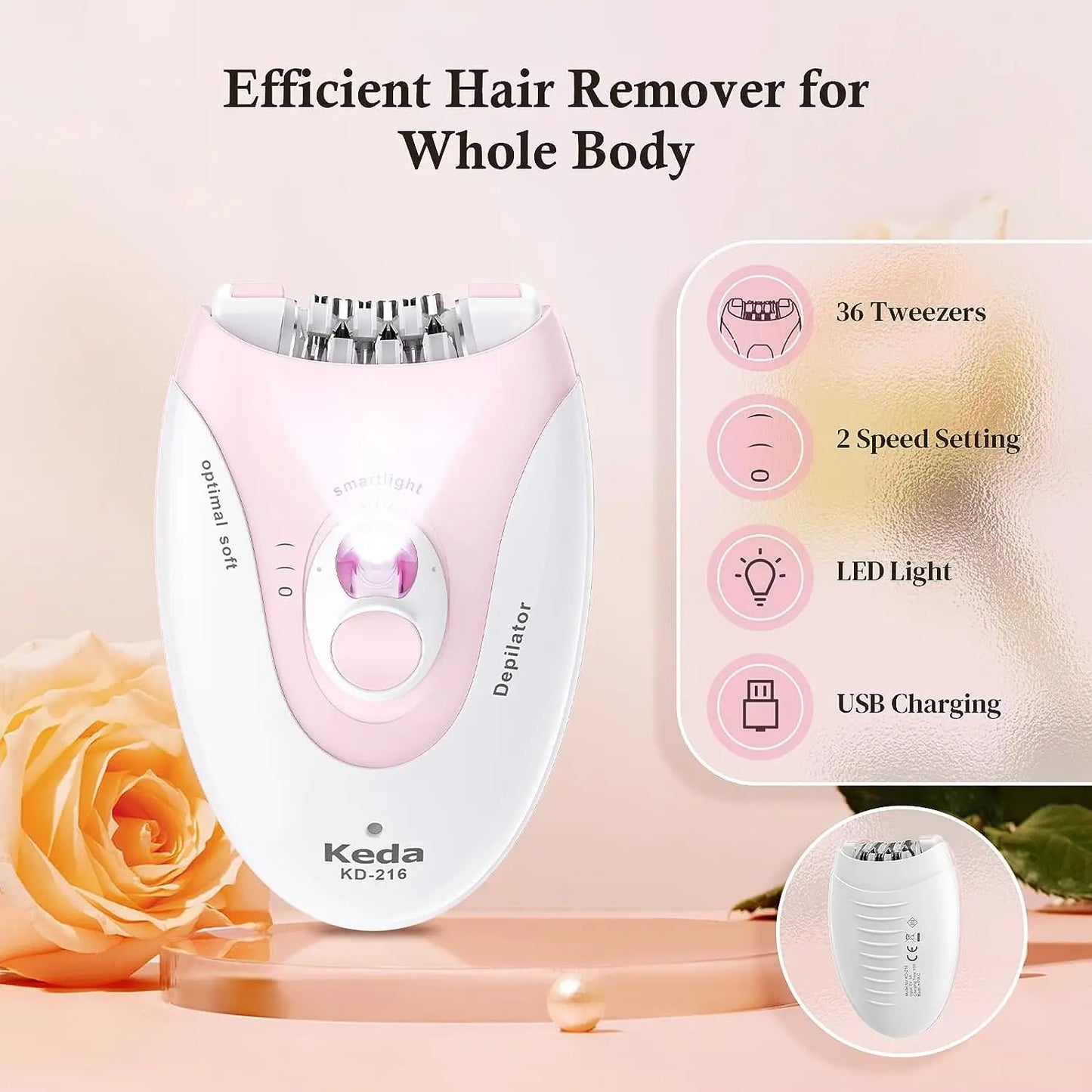 Portable USB Rechargeable Hair Removal Device With Light For Smooth Skin