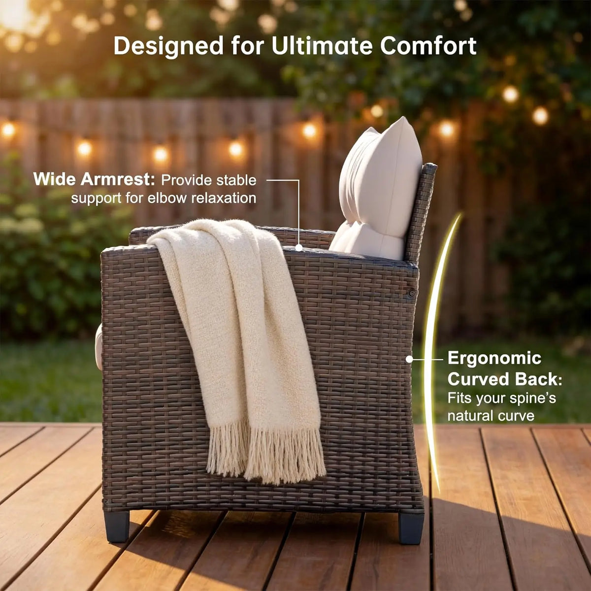 Outdoor PE Rattan Patio Conversation Set With Cushions And Table