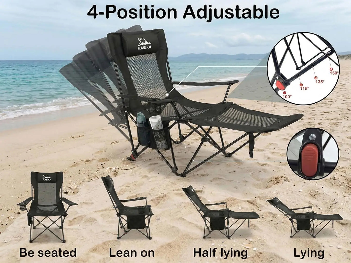 Reclining Camping Chair With Footrest, Ultra Light Portable Folding Lounge