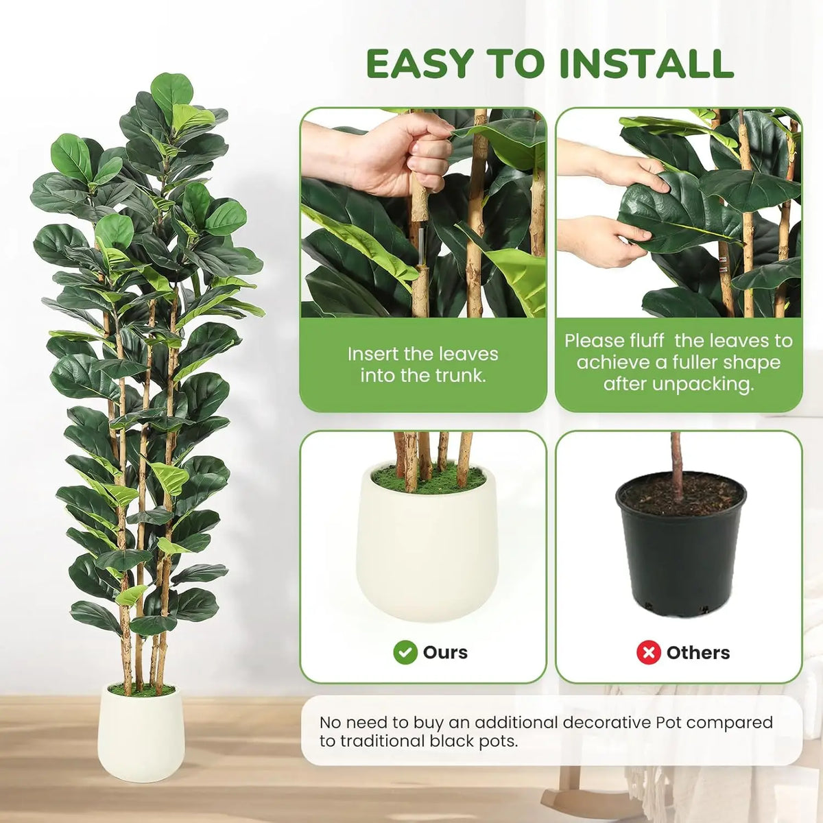 HiMISS Artificial Fiddle Leaf Fig Tree With Decorative Pot