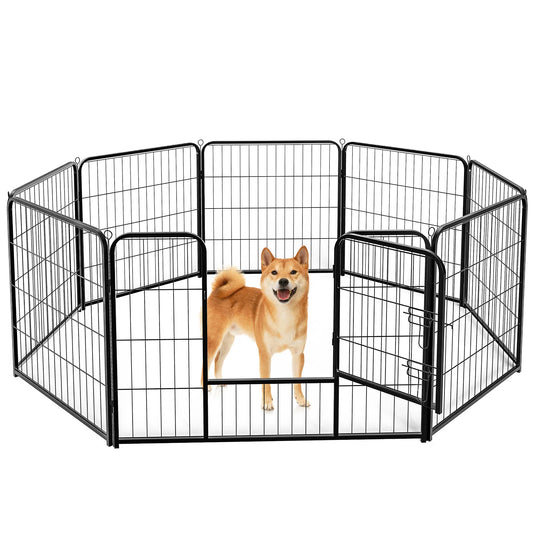 JHK 8 Panel Metal Dog Playpen Pet Fence Gate