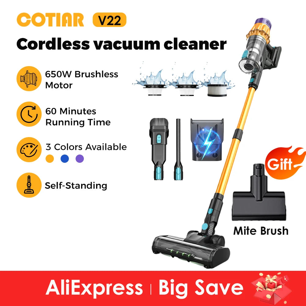 COTIAR V22 Cordless Vacuum Cleaner 650W 55000Pa Handheld