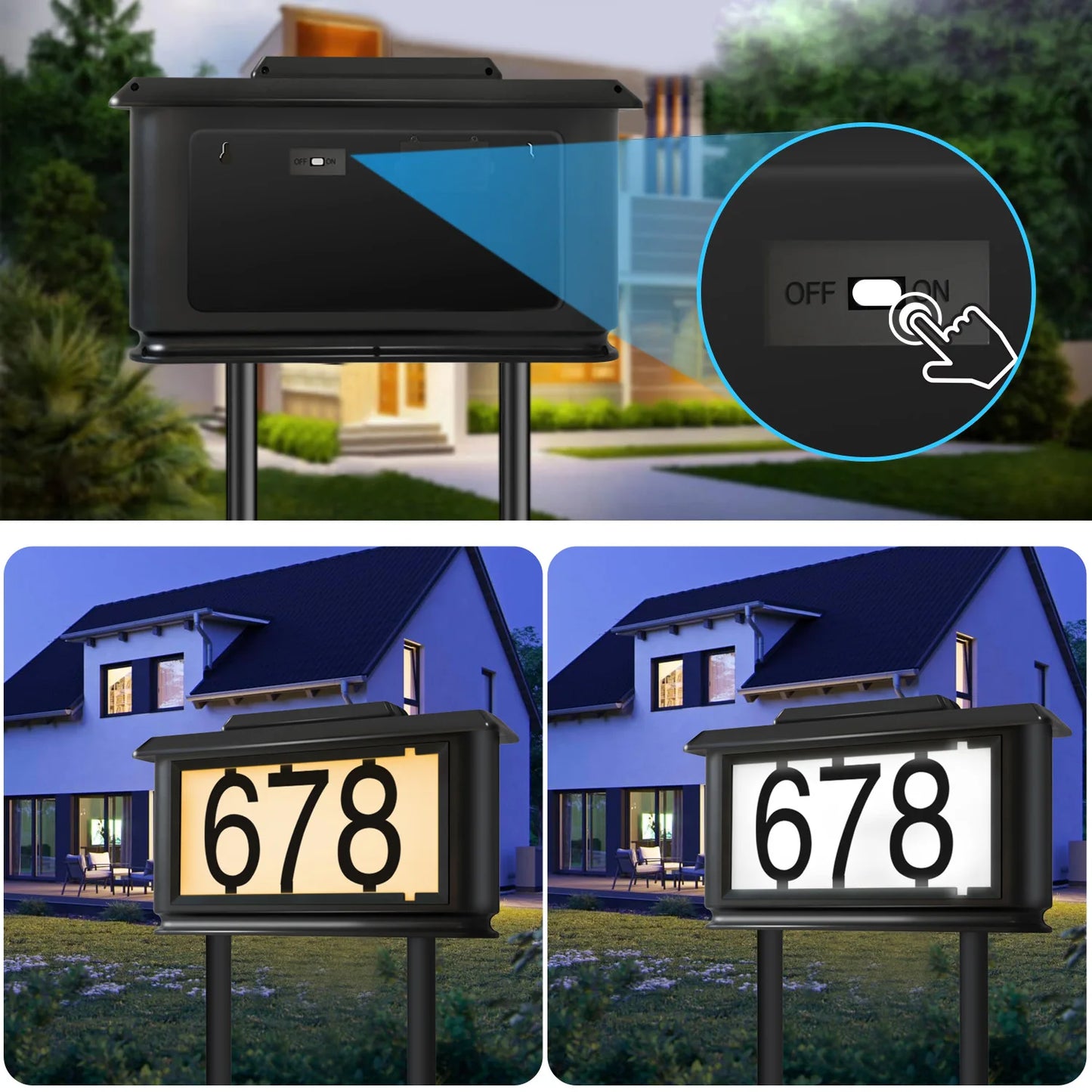 Solar Outdoor House Number Address Sign Light With Stake Lamp