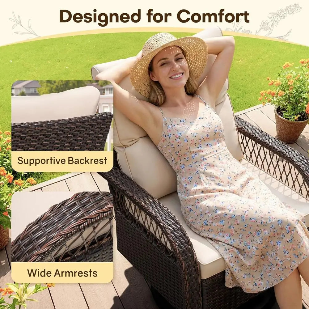 Outdoor Wicker Patio Furniture Set With Swivel Rocking Chairs
