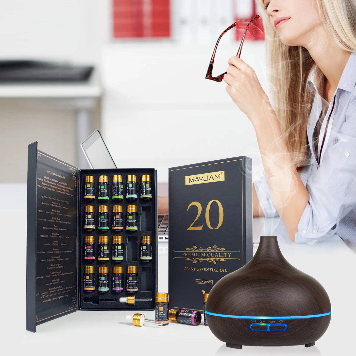 MAYJAM 20 Piece Essential Oil Gift Box Set For Diffusers