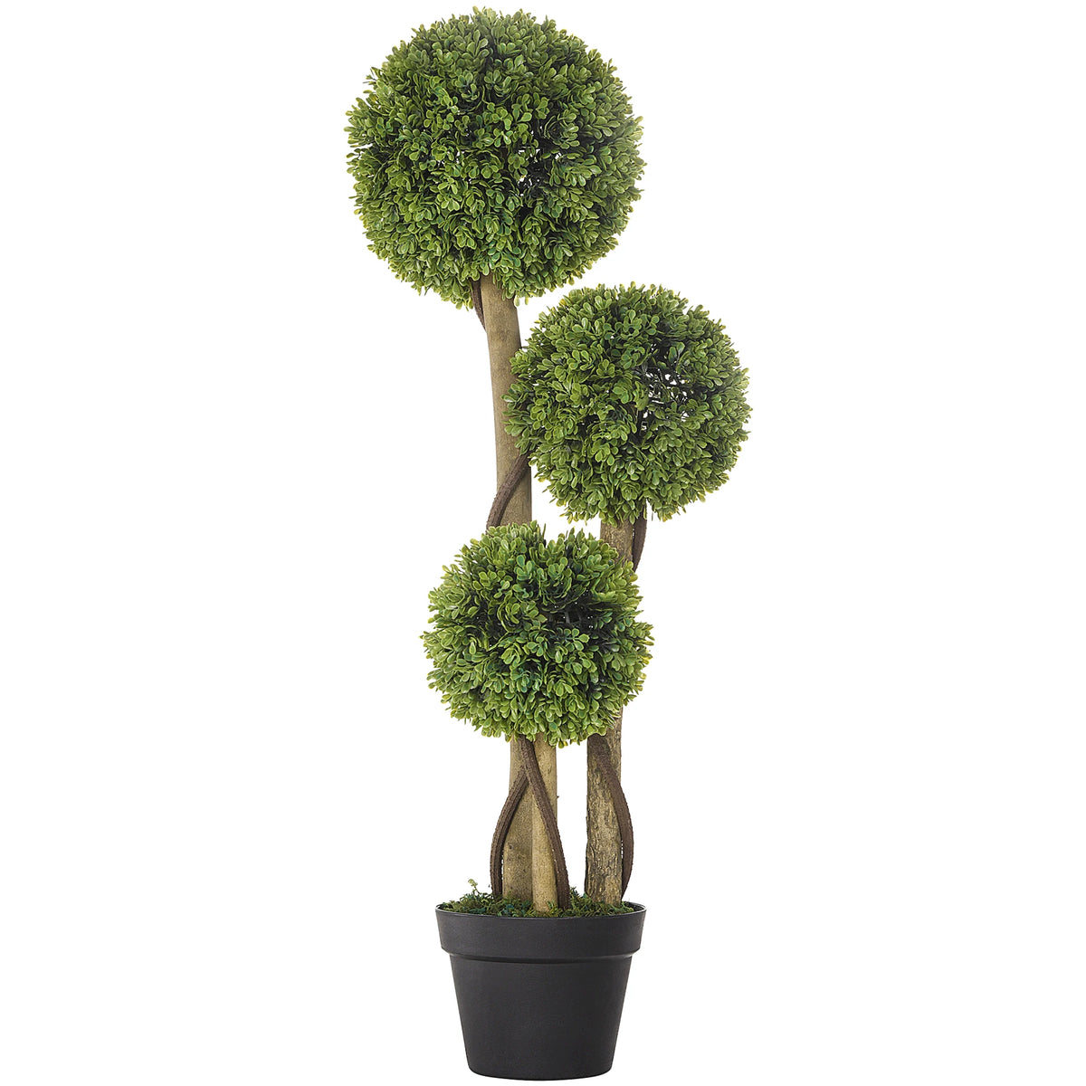 HOMCOM Artificial Plant for Home Decor Indoor & Outdoor Fake Plants Artificial Tree in Pot, 3 Ball Boxwood Topiary Tree for Home Office, Living Room Decor, Light Green