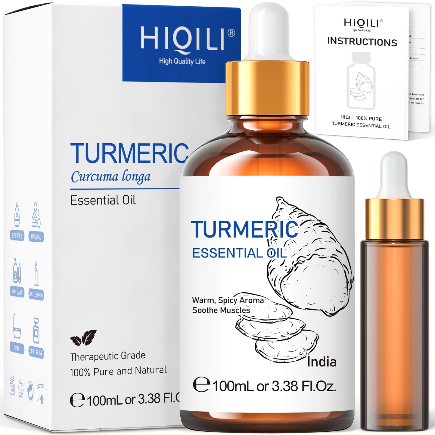 HIQILI Turmeric Essential Oil Pure Curcuma Longa For Diffuser