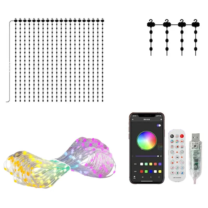 App Controlled Led Curtain Lights Music Mode Waterproof Design