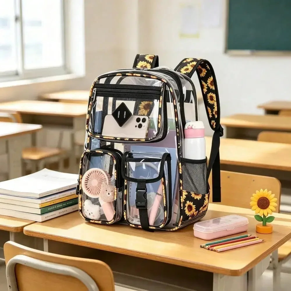 Transparent Nylon Backpack With Multi Pockets For Stadiums And Schools