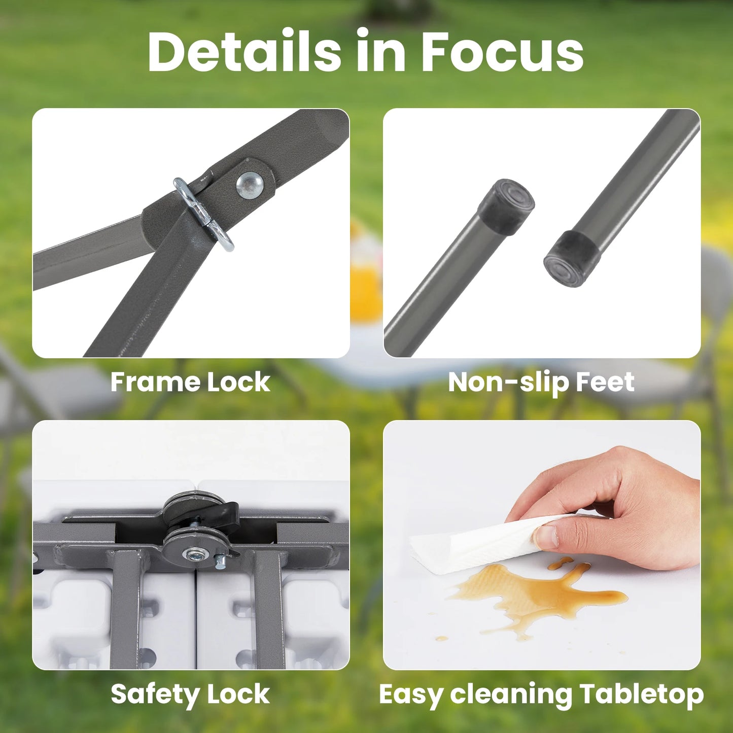 JHK Portable Folding Camping Table With Carry Handle Safety Lock