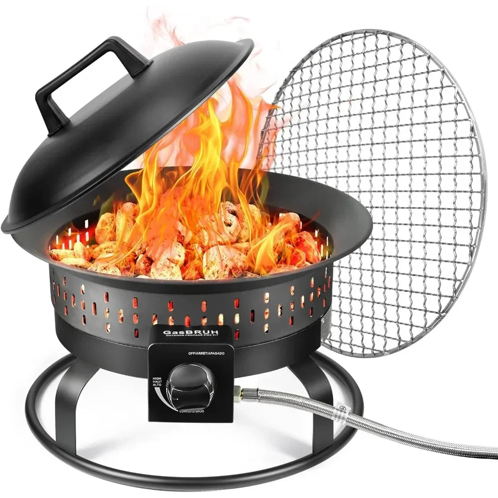 Outdoor Propane Fire Pit With Grill And Carry Handle 60000BTU