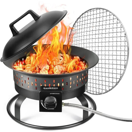 Outdoor Propane Fire Pit With Grill And Carry Handle 60000BTU
