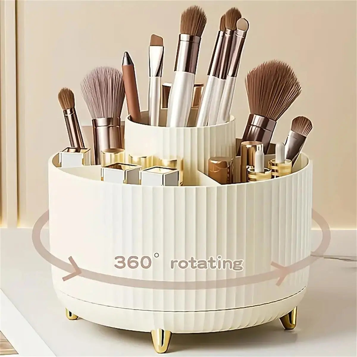 360 Rotating Plastic Makeup Organizer With Five Cosmetic Compartments