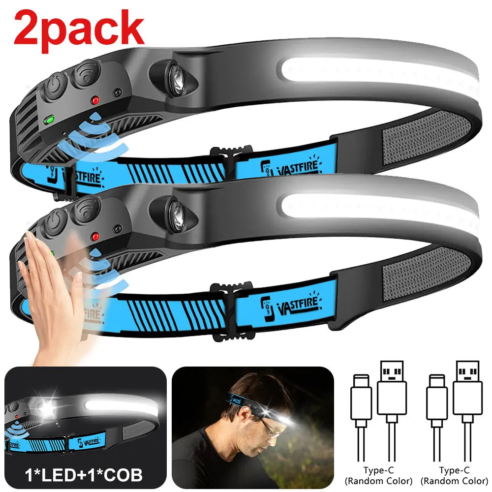 VASTFIRE USB Rechargeable COB LED Headlamp Induction Outdoor