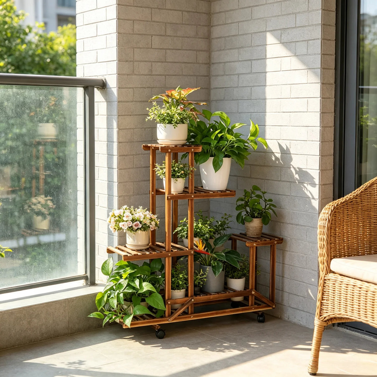 Six Tier Wooden Plant Stand Display Rack For Home Garden