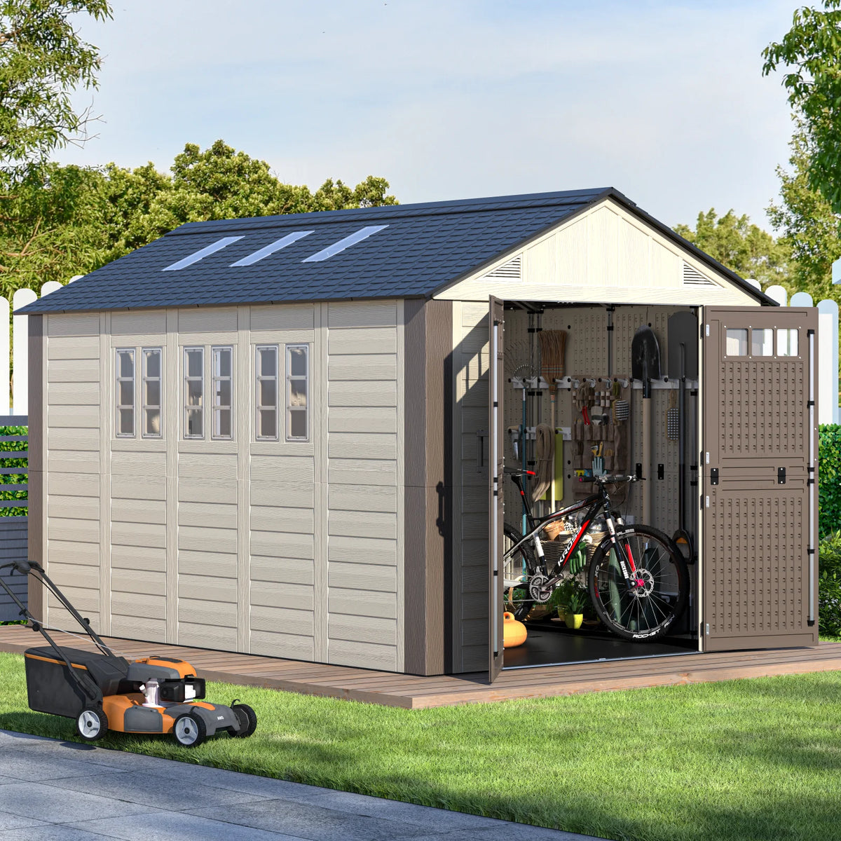 EVOKEDEN Outdoor Resin Storage Shed With Floor And Double Doors