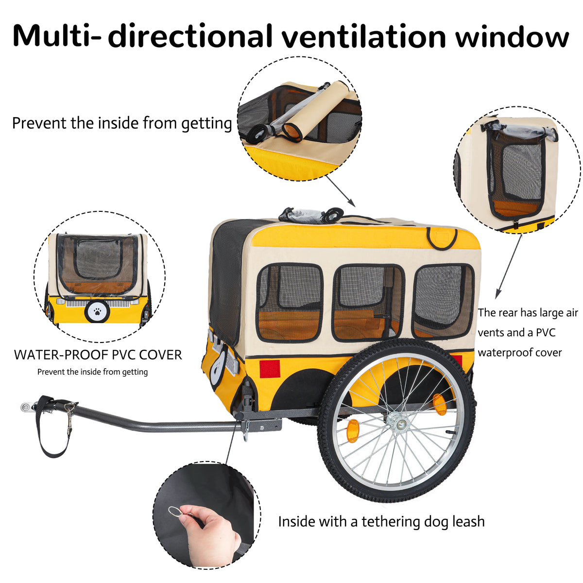 Foldable Dog Bike Trailer with All Terrain Wheels and Flag