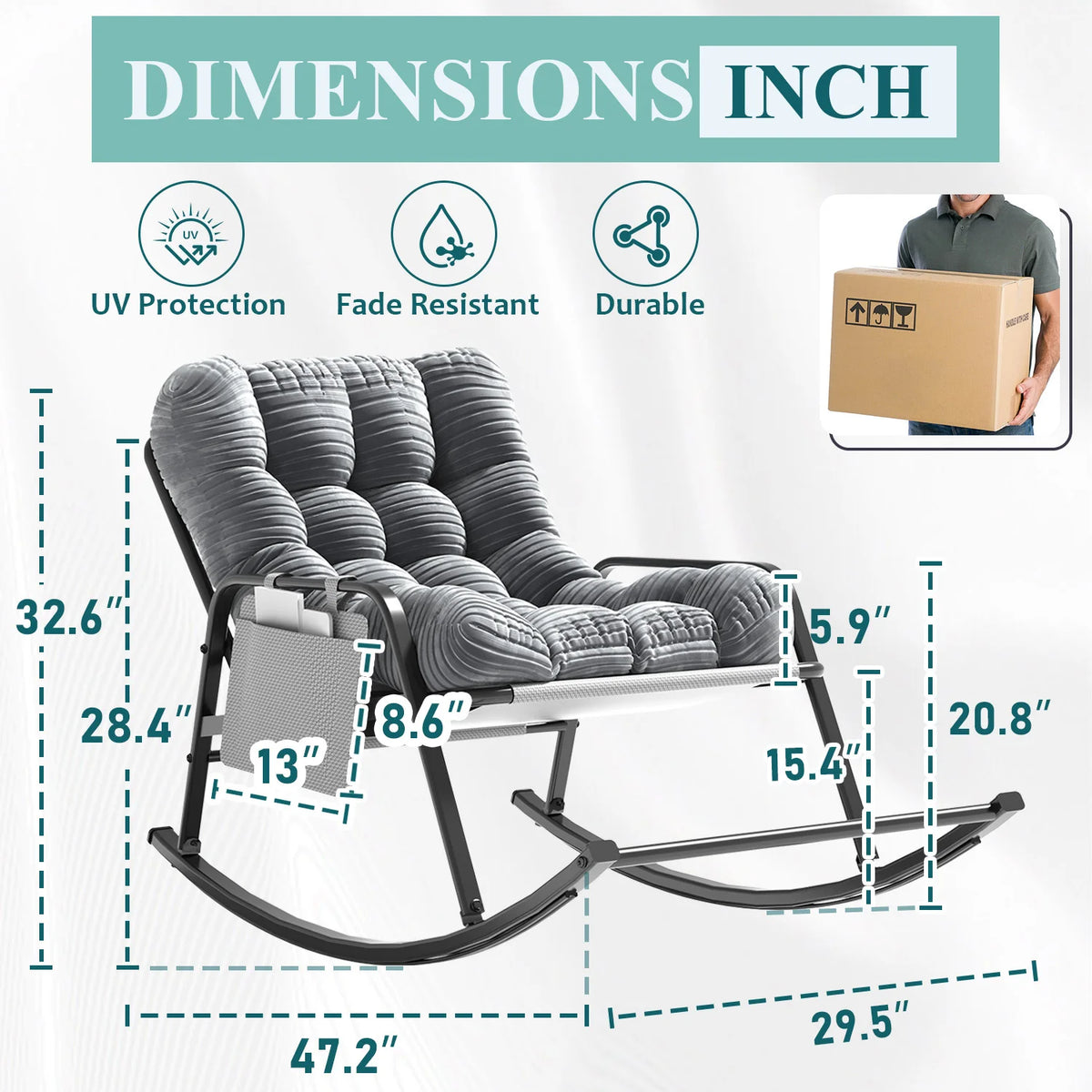 Avenvista Cushioned Outdoor Rocking Chair With Armrests And Footrest