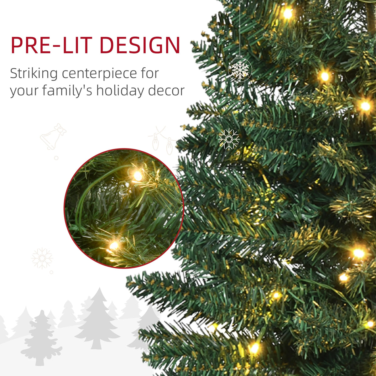 HOMCOM Pre Lit Slim Artificial Christmas Tree With Warm White LEDs