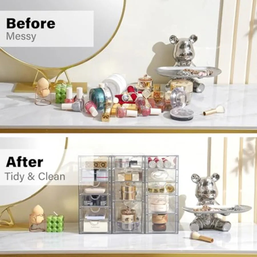 Acrylic Drawer Organizer With 15 Drawers, Clear Stackable Storage Set