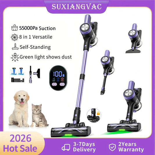 SUXIANGVAC Cordless Vacuum Cleaner 500W 55KPa Self Standing LED Screen