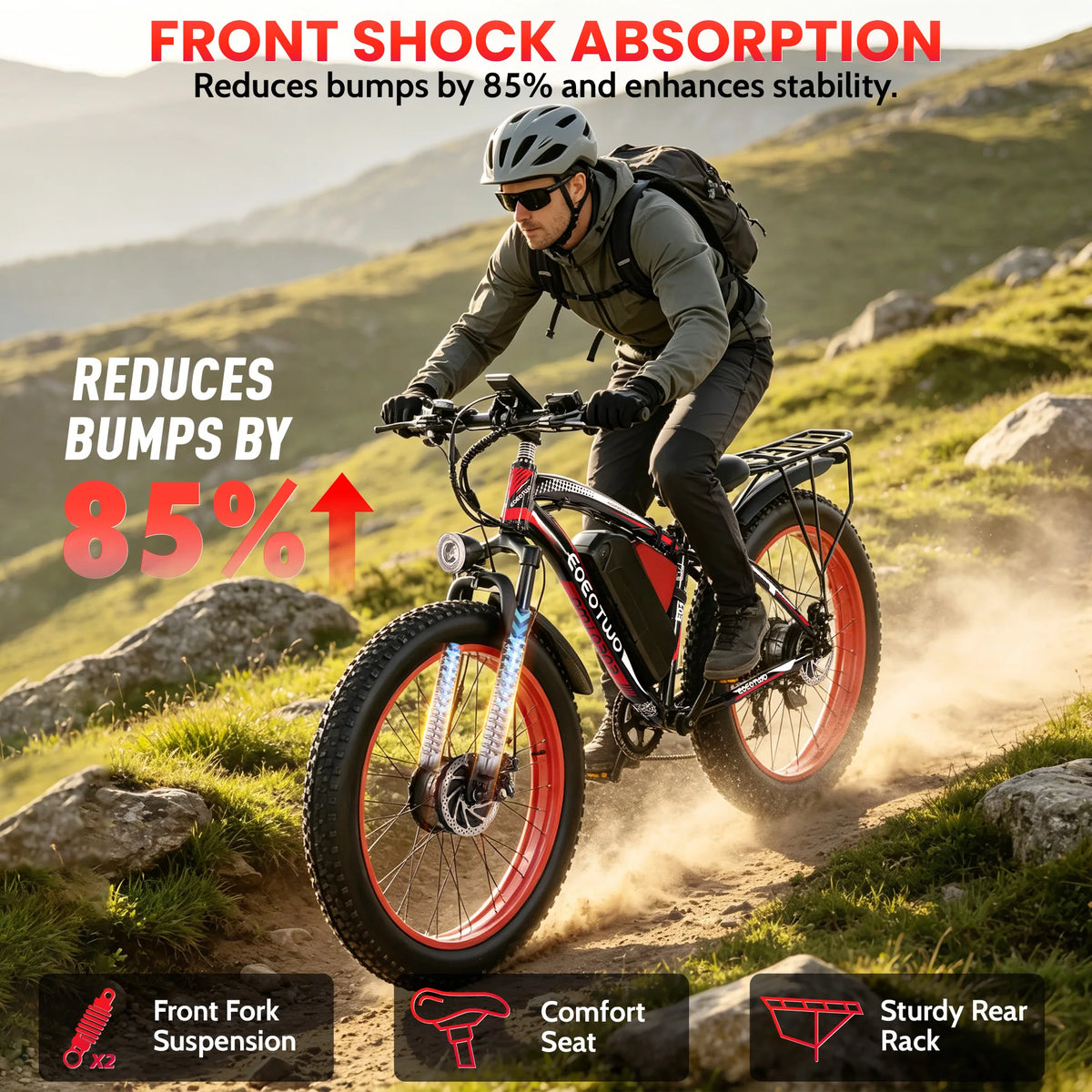 EOEOTWO 48V Long Range Electric Fat Tire Mountain Bike