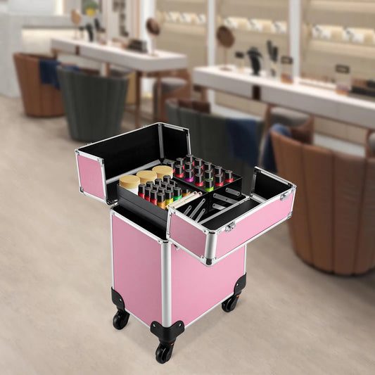 Professional Rolling Makeup Train Case With Wheels And Locks