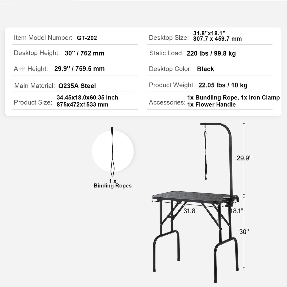 Foldable Dog Grooming Table With Adjustable Clamp And Safety Loop