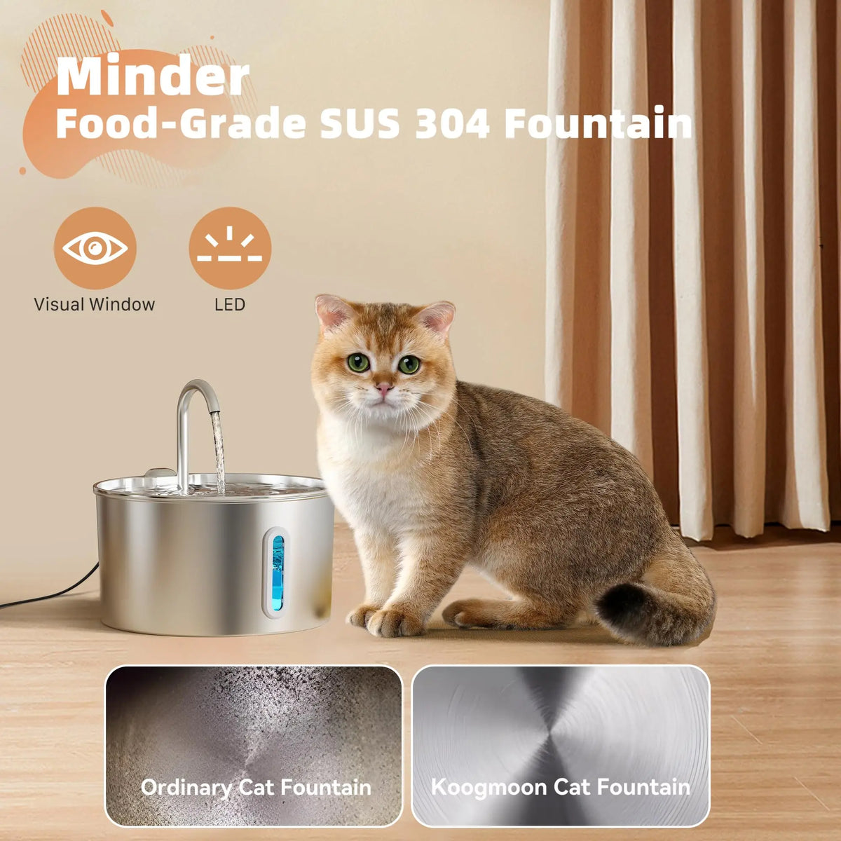 Weomg Automatic Stainless Steel Cat Drinking Fountain Ultra Quiet Pump