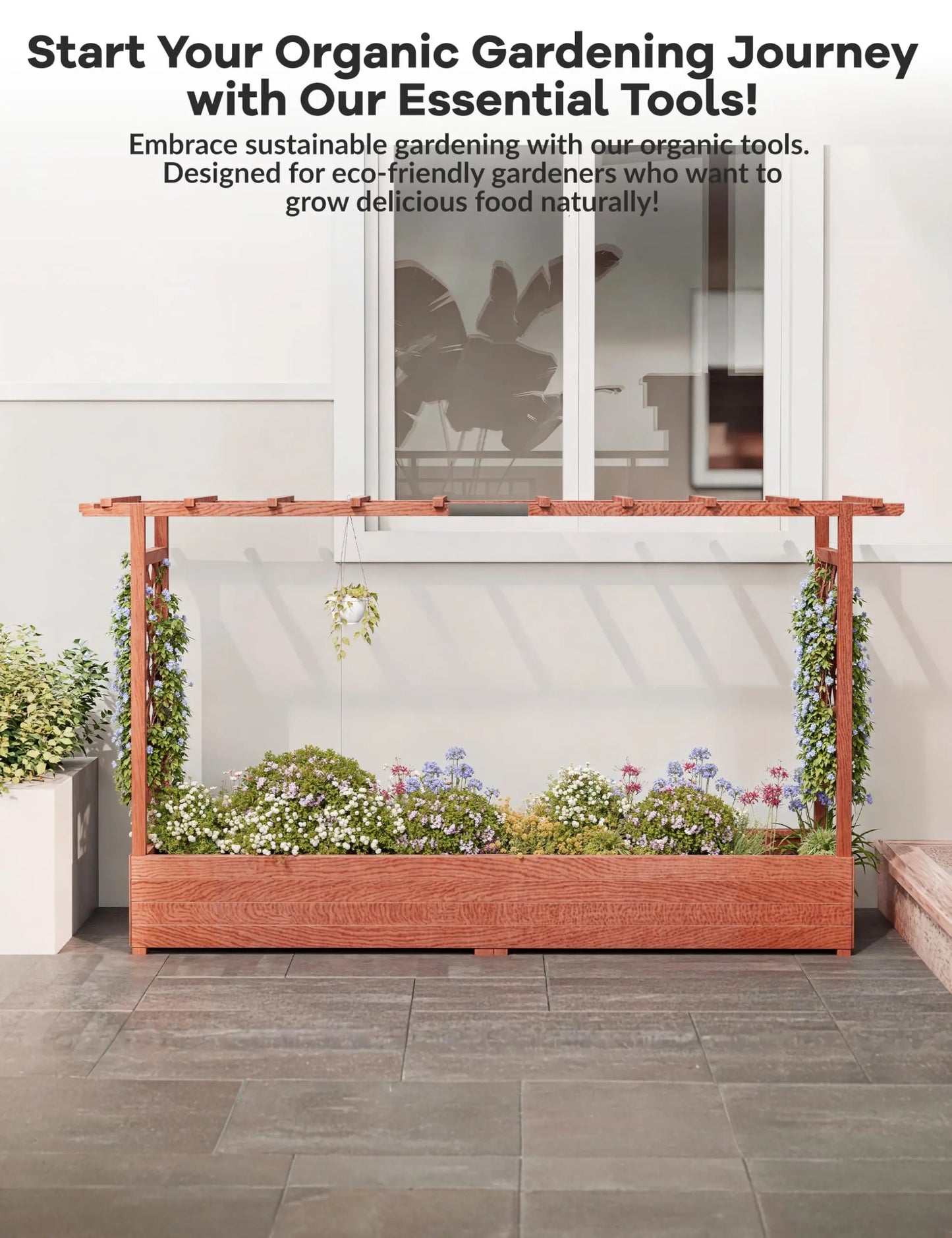HiMISS Wooden Raised Garden Bed With Arched Trellis Planter